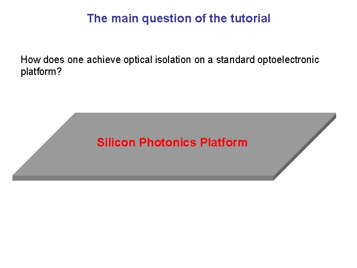 The main question of the tutorial How does one achieve optical isolation on a