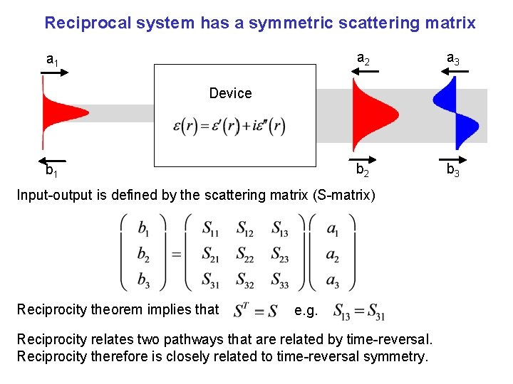 Reciprocal system has a symmetric scattering matrix a 1 a 2 a 3 b