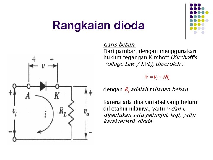 Rangkaian dioda Garis beban. Dari gambar, dengan menggunakan hukum tegangan Kirchoff (Kirchoff's Voltage Law