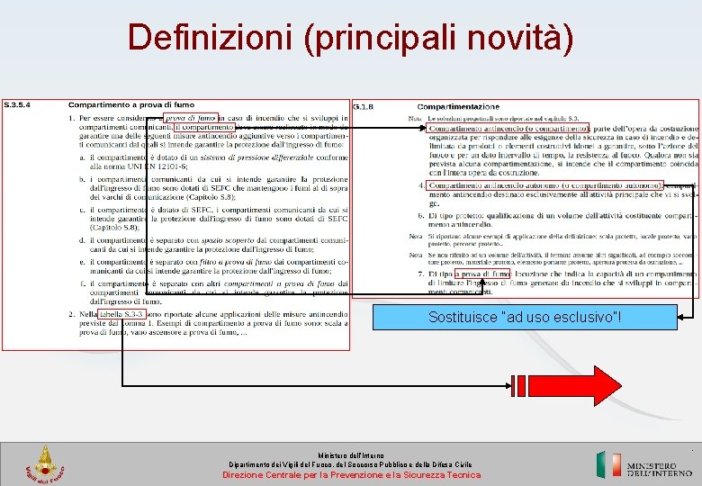 Definizioni (principali novità) Sostituisce “ad uso esclusivo”! Ministero dell’Interno Dipartimento dei Vigili del Fuoco,