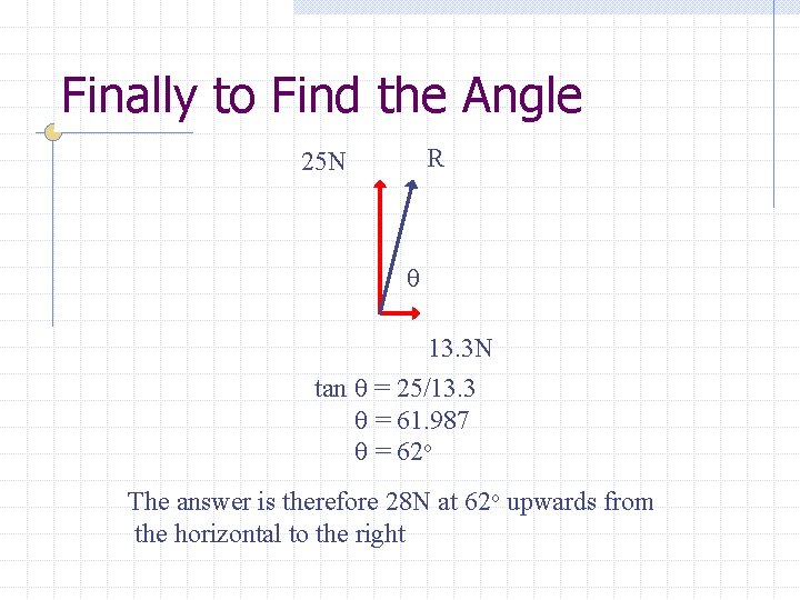 Finally to Find the Angle R 25 N 13. 3 N tan = 25/13.