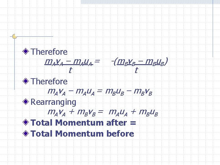 Therefore m A v. A – m A u A = t -(m. Bv.