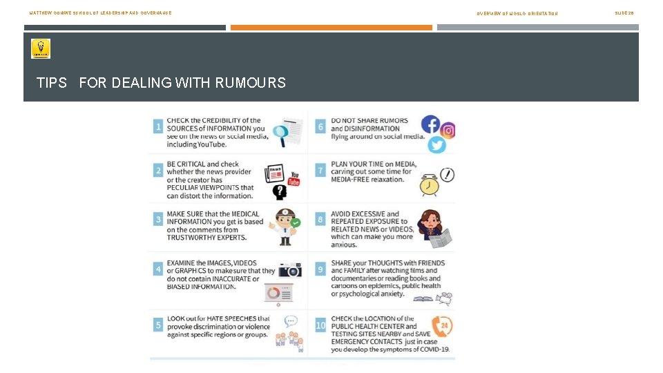 MATTHEW GONIWE SCHOOL OF LEADERSHIP AND GOVERNANCE TIPS FOR DEALING WITH RUMOURS OVERVIEW OF