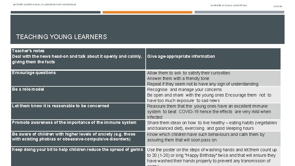 MATTHEW GONIWE SCHOOL OF LEADERSHIP AND GOVERNANCE OVERVIEW OF MGSLG: ORIENTATION SLIDE 28 TEACHING