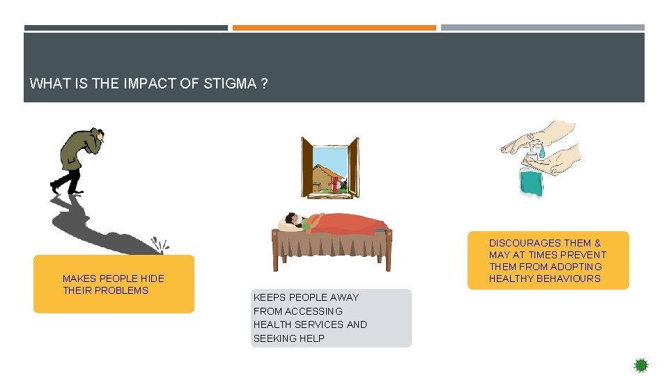 WHAT IS THE IMPACT OF STIGMA ? MAKES PEOPLE HIDE THEIR PROBLEMS DISCOURAGES THEM