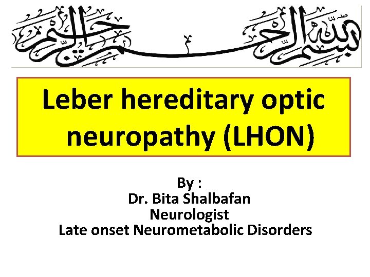 Leber hereditary optic neuropathy LHON By Dr Bita