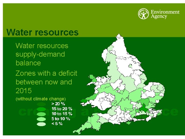 Water resources supply-demand balance Zones with a deficit between now and 2015 (without climate