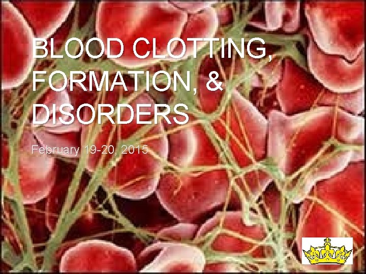BLOOD CLOTTING, FORMATION, & DISORDERS February 19 -20, 2015 