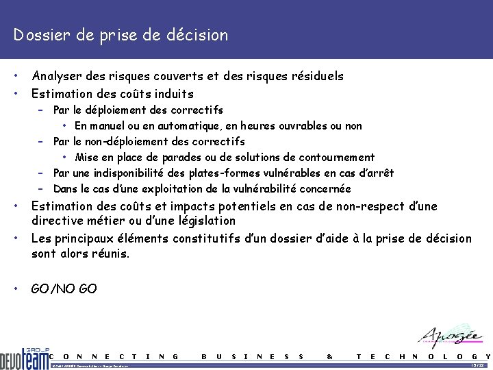 Dossier de prise de décision • • Analyser des risques couverts et des risques Dossier de prise de décision • • Analyser des risques couverts et des risques