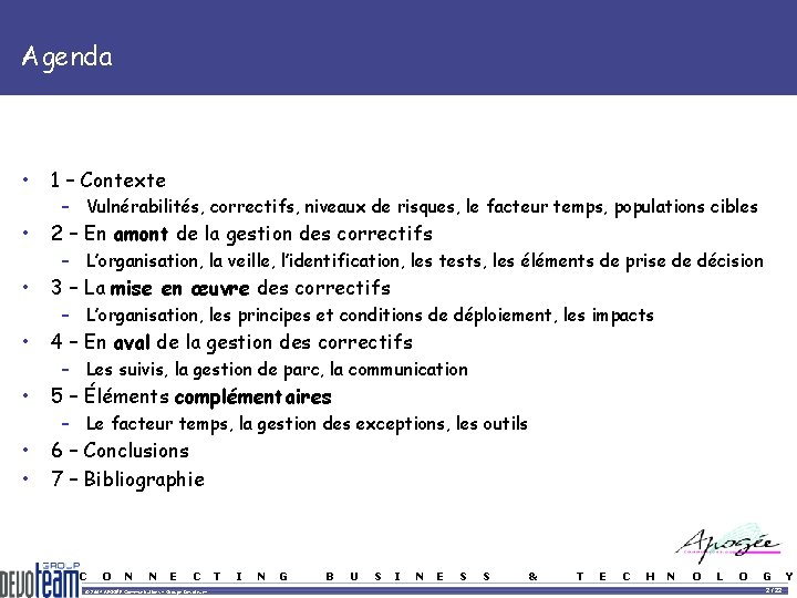Agenda • 1 – Contexte • 2 – En amont de la gestion des Agenda • 1 – Contexte • 2 – En amont de la gestion des