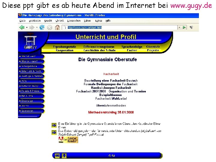 Diese ppt gibt es ab heute Abend im Internet bei www. gugy. de 