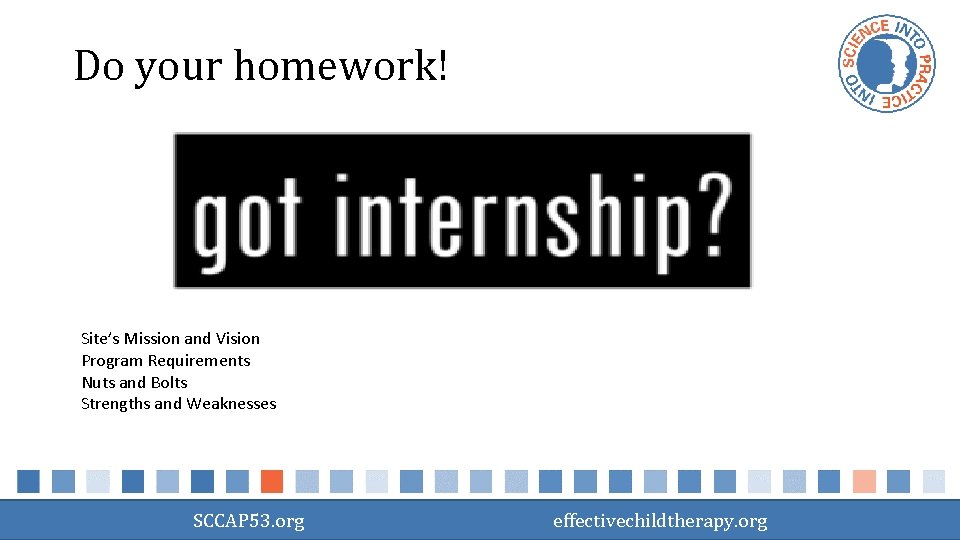 Do your homework! Site’s Mission and Vision Program Requirements Nuts and Bolts Strengths and