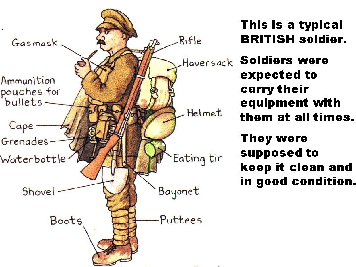 This is a typical BRITISH soldier. Soldiers were expected to carry their equipment with