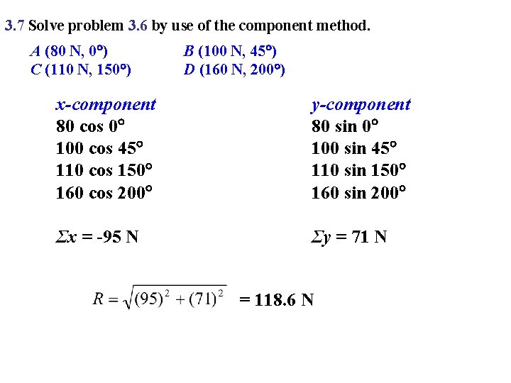 3. 7 Solve problem 3. 6 by use of the component method. A (80