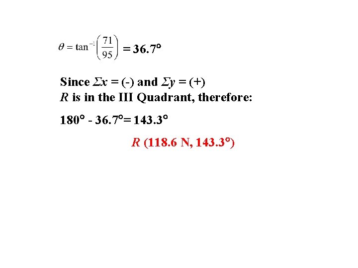 = 36. 7 Since Σx = (-) and Σy = (+) R is in