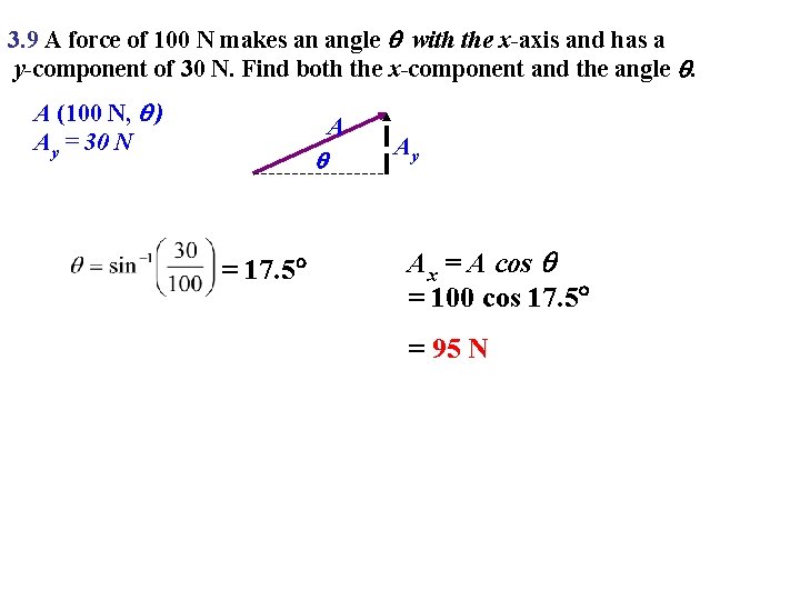 3. 9 A force of 100 N makes an angle with the x-axis and