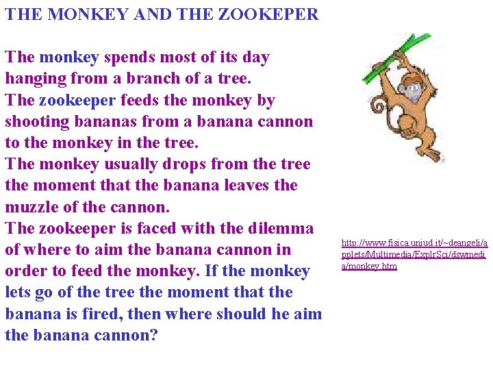 THE MONKEY AND THE ZOOKEPER The monkey spends most of its day hanging from