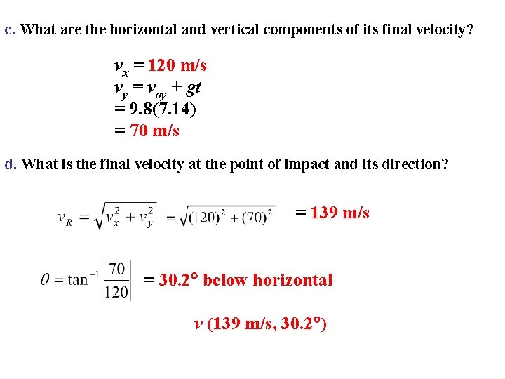 c. What are the horizontal and vertical components of its final velocity? vx =