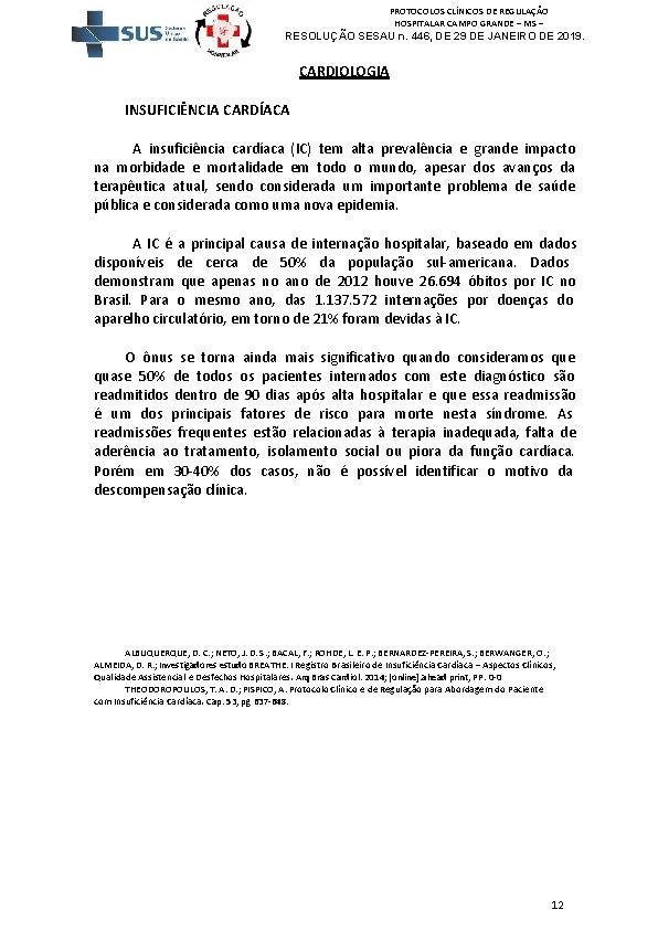 PROTOCOLOS CLÍNICOS DE REGULAÇÃO HOSPITALAR CAMPO GRANDE – MS – RESOLUÇÃO SESAU n. 446,