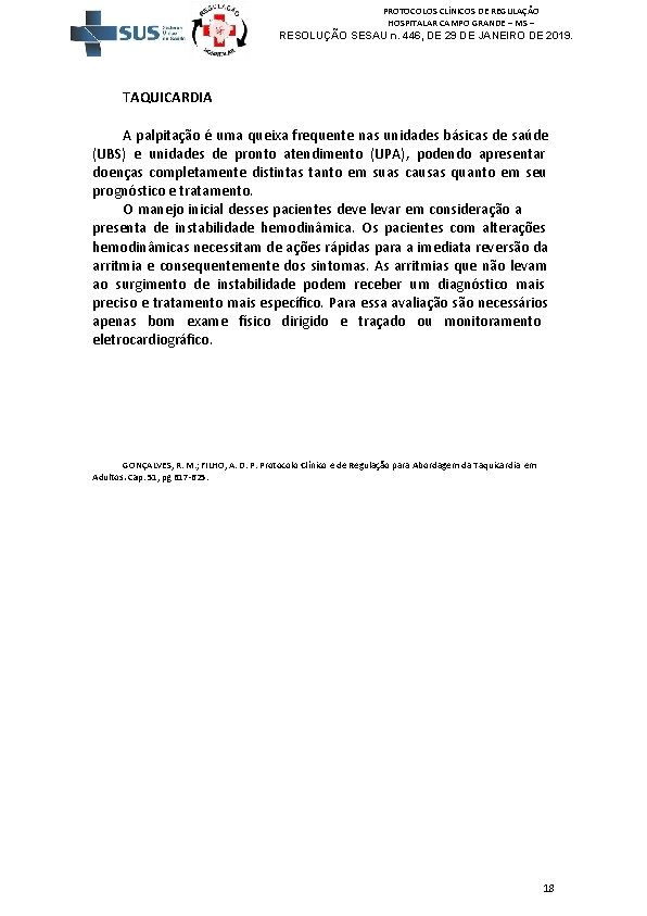 PROTOCOLOS CLÍNICOS DE REGULAÇÃO HOSPITALAR CAMPO GRANDE – MS – RESOLUÇÃO SESAU n. 446,