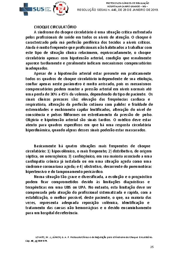 PROTOCOLOS CLÍNICOS DE REGULAÇÃO HOSPITALAR CAMPO GRANDE – MS – RESOLUÇÃO SESAU n. 446,