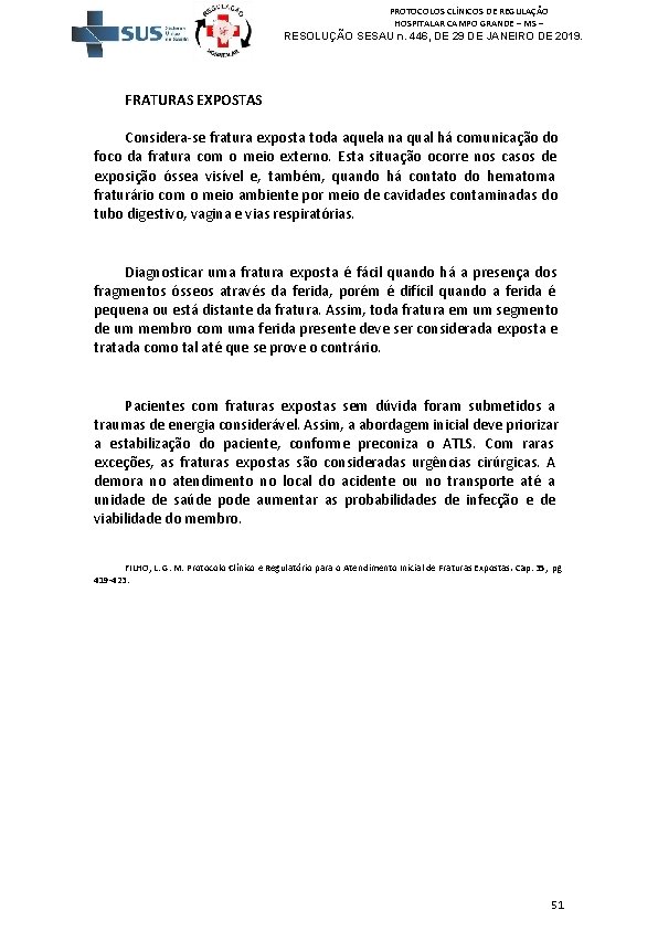 PROTOCOLOS CLÍNICOS DE REGULAÇÃO HOSPITALAR CAMPO GRANDE – MS – RESOLUÇÃO SESAU n. 446,