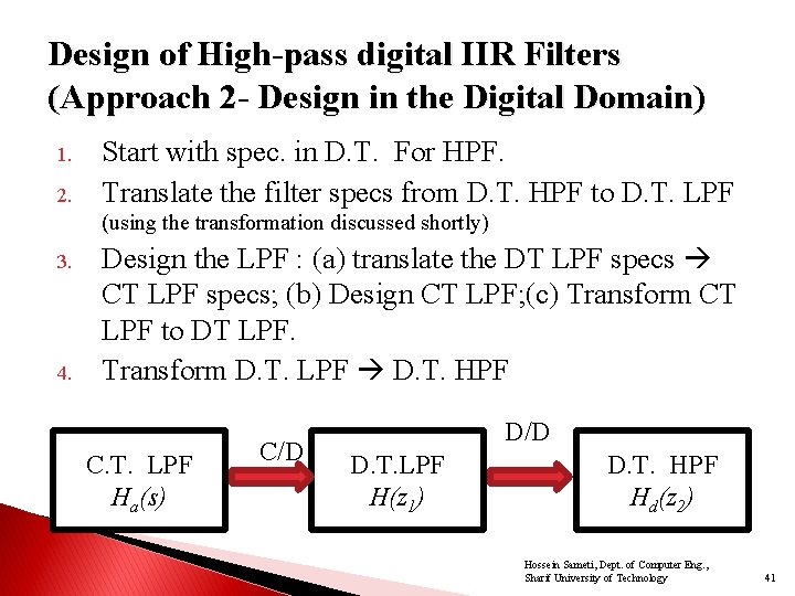 Design of High-pass digital IIR Filters (Approach 2 - Design in the Digital Domain)