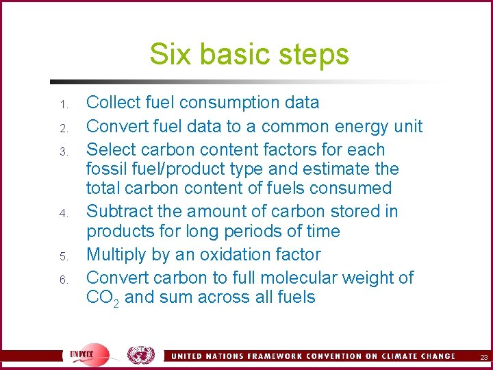 Six basic steps 1. 2. 3. 4. 5. 6. Collect fuel consumption data Convert