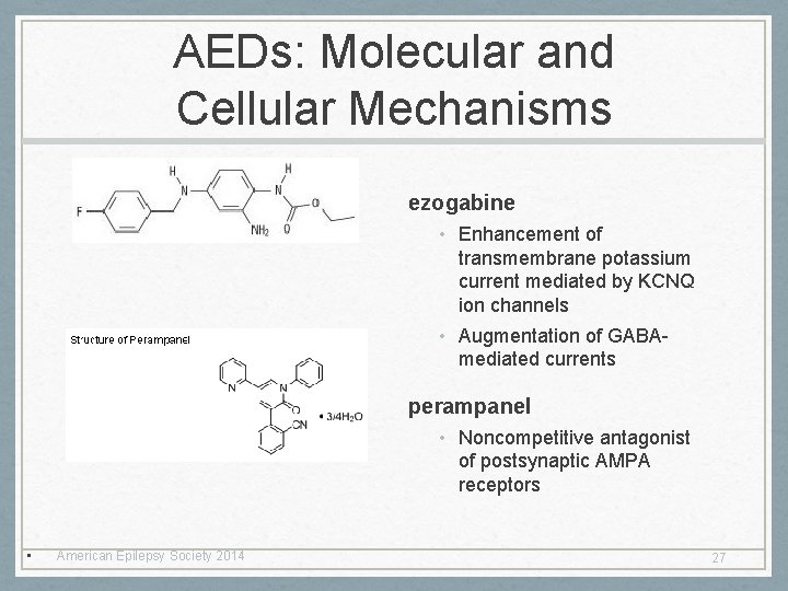 AEDs: Molecular and Cellular Mechanisms ezogabine • Enhancement of transmembrane potassium current mediated by