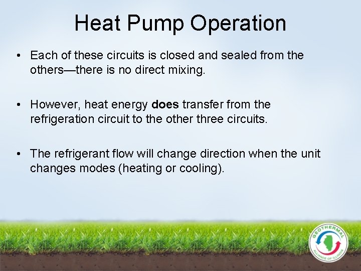 Heat Pump Operation • Each of these circuits is closed and sealed from the