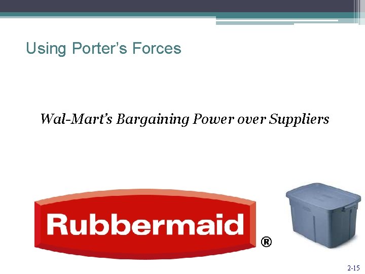Using Porter’s Forces Wal-Mart’s Bargaining Power over Suppliers 2 -15 