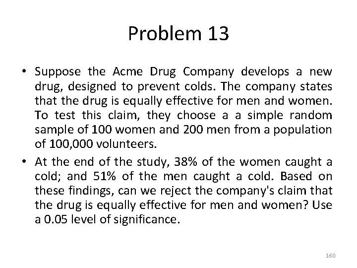 Problem 13 • Suppose the Acme Drug Company develops a new drug, designed to