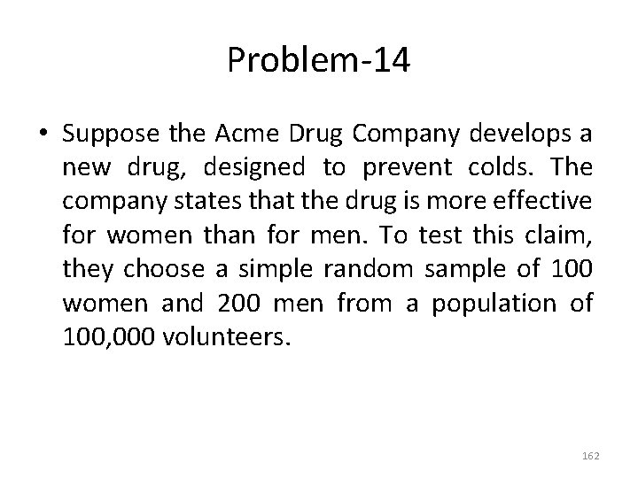 Problem-14 • Suppose the Acme Drug Company develops a new drug, designed to prevent