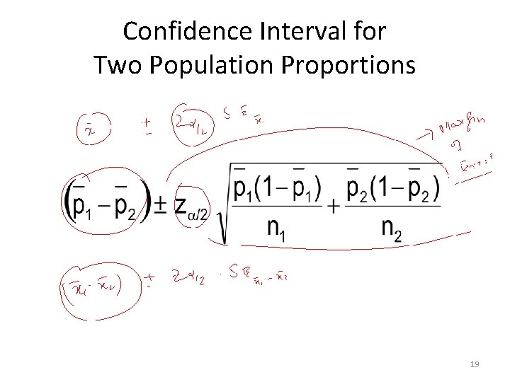 Confidence Interval for Two Population Proportions 19 