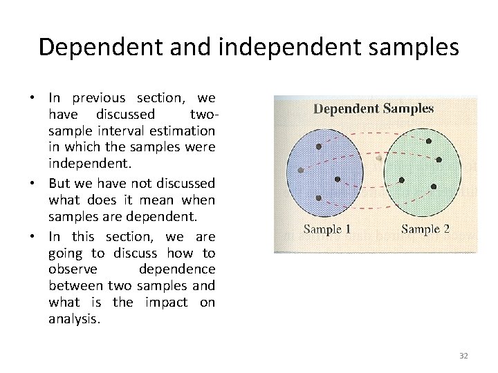 Dependent and independent samples • In previous section, we have discussed twosample interval estimation