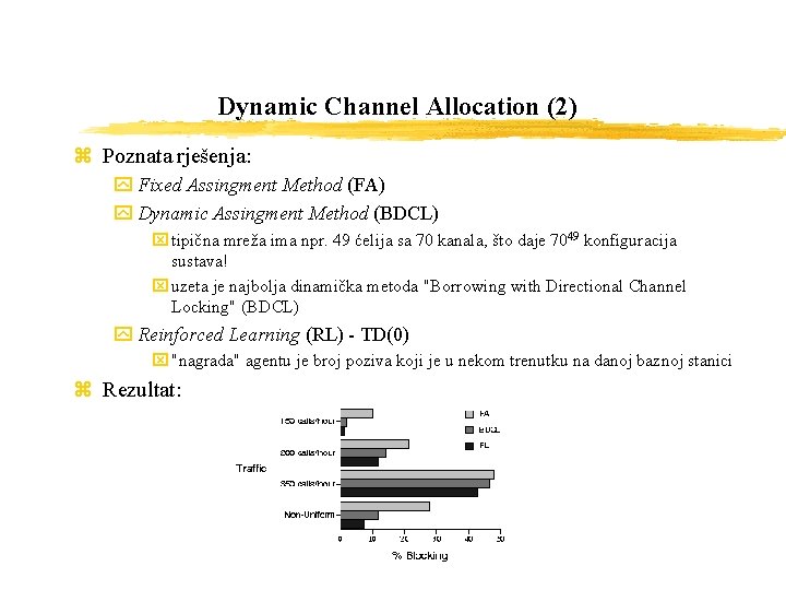 Dynamic Channel Allocation (2) z Poznata rješenja: y Fixed Assingment Method (FA) y Dynamic