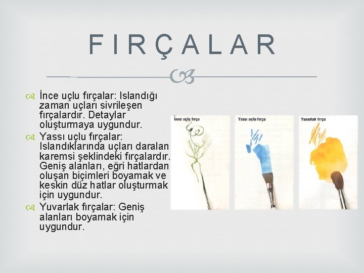 F I R Ç A L A R İnce uçlu fırçalar: Islandığı zaman uçları F I R Ç A L A R İnce uçlu fırçalar: Islandığı zaman uçları