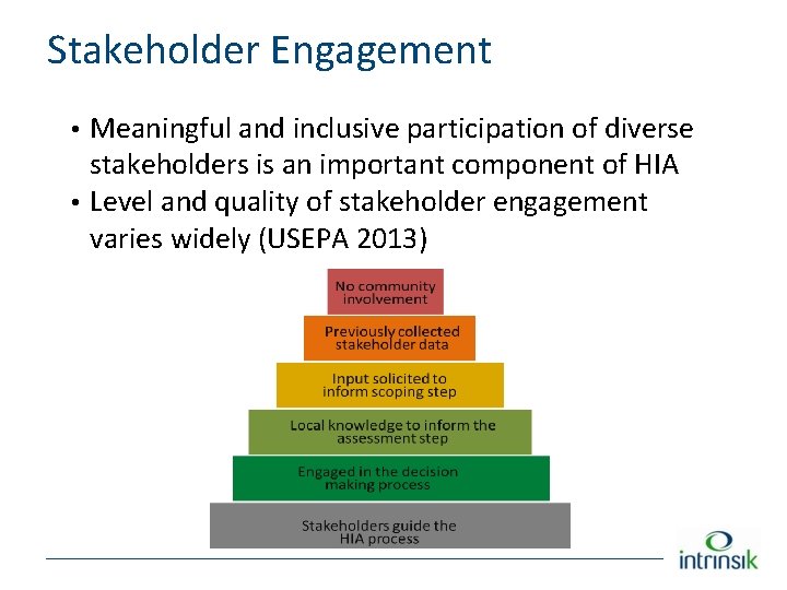 Stakeholder Engagement • Meaningful and inclusive participation of diverse stakeholders is an important component