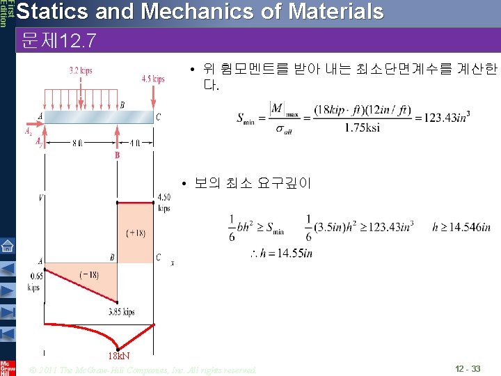 First Edition Statics and Mechanics of Materials 문제 12. 7 • 위 휨모멘트를 받아