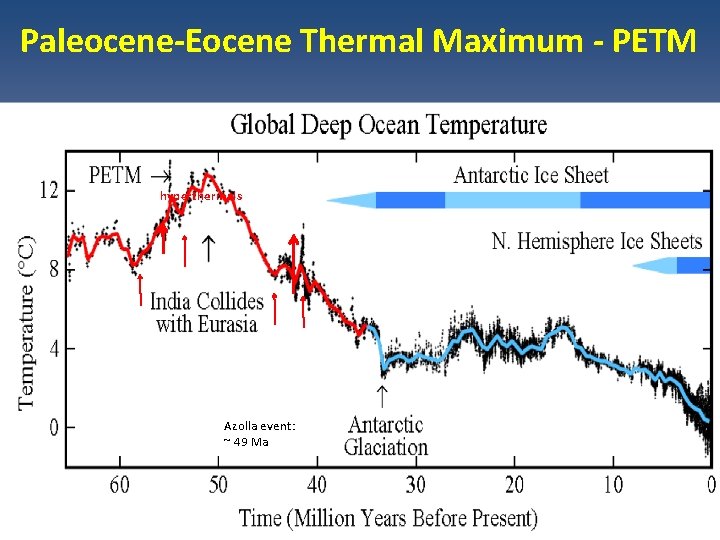 Paleocene-Eocene Thermal Maximum - PETM hyperthermals Azolla event: ~ 49 Ma Paleocene-Eocene Thermal Maximum - PETM hyperthermals Azolla event: ~ 49 Ma