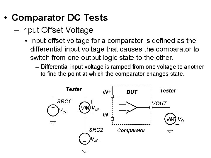  • Comparator DC Tests – Input Offset Voltage • Input offset voltage for