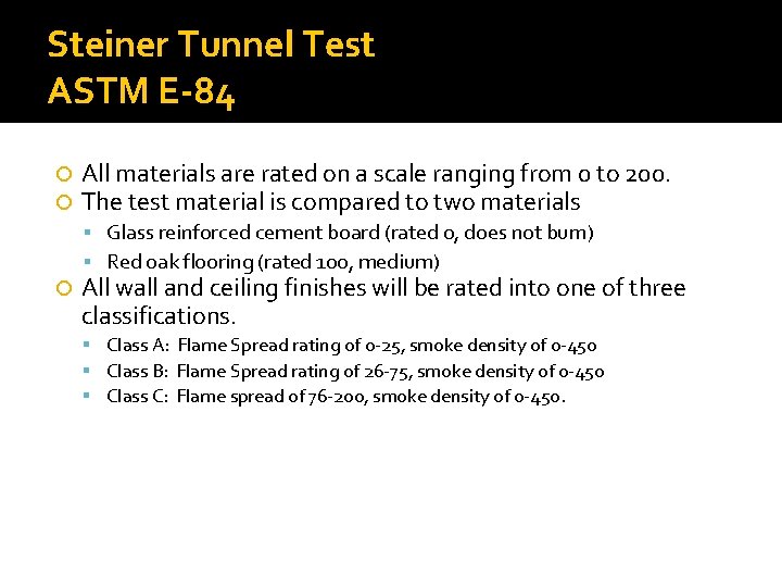 Steiner Tunnel Test ASTM E-84 All materials are rated on a scale ranging from