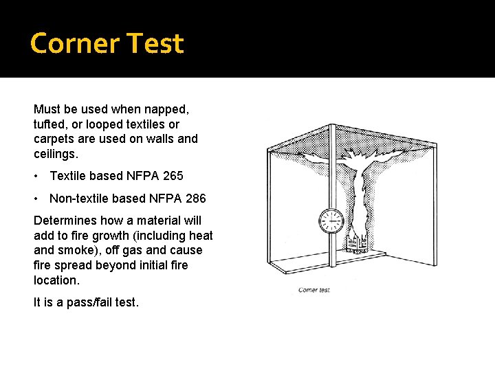 Corner Test Must be used when napped, tufted, or looped textiles or carpets are