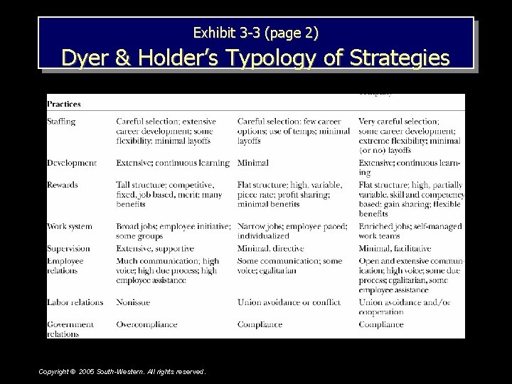 Exhibit 3 -3 (page 2) Dyer & Holder’s Typology of Strategies Copyright © 2005