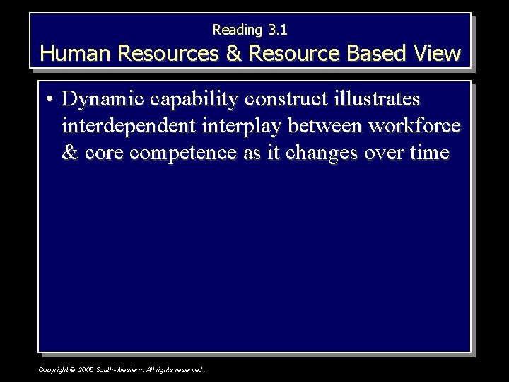 Reading 3. 1 Human Resources & Resource Based View • Dynamic capability construct illustrates