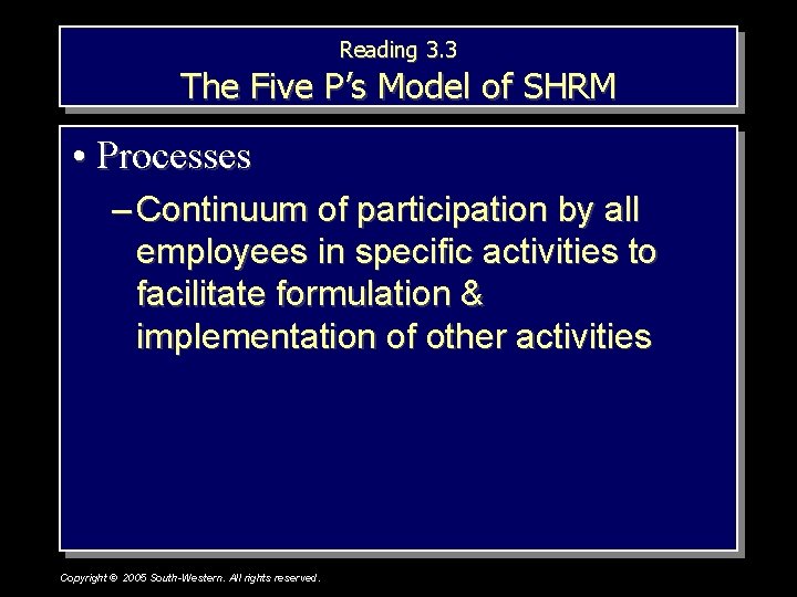 Reading 3. 3 The Five P’s Model of SHRM • Processes – Continuum of