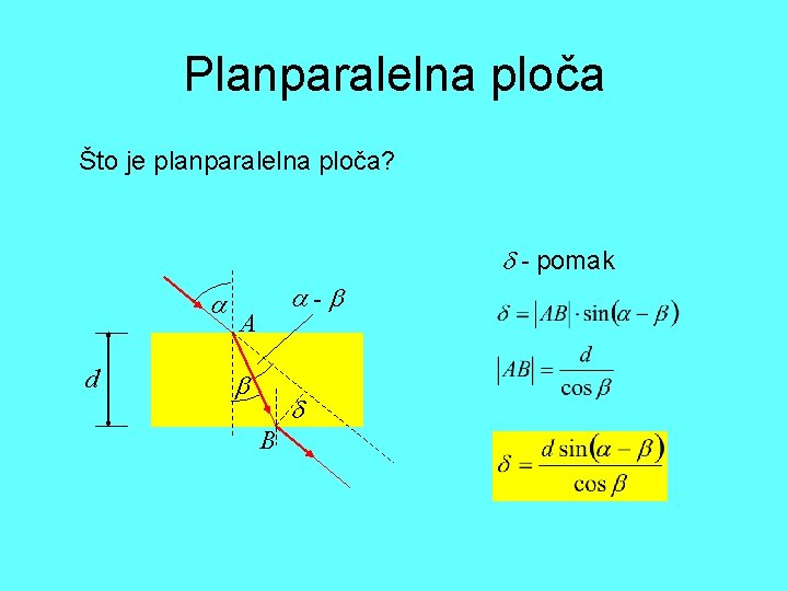 Planparalelna ploča Što je planparalelna ploča? - pomak d - A B 