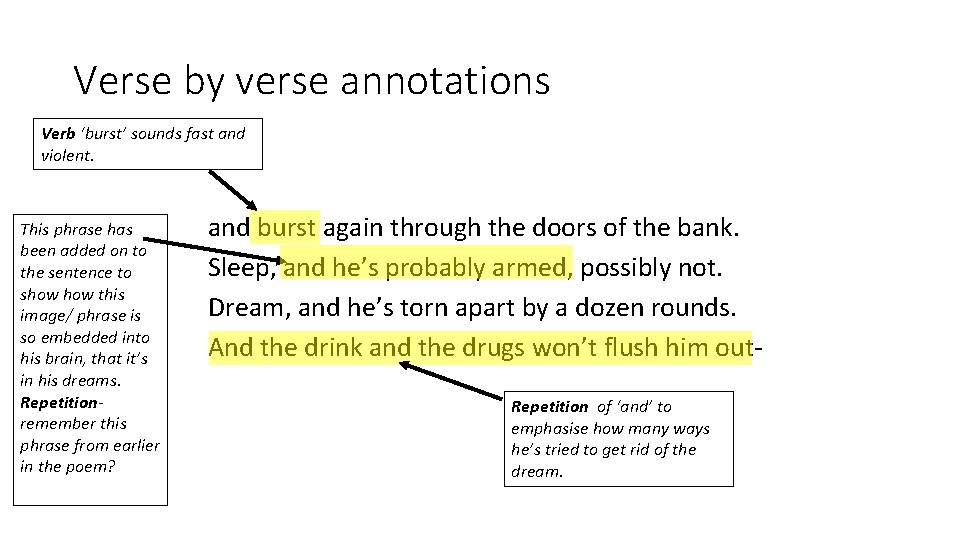 Verse by verse annotations Verb ‘burst’ sounds fast and violent. This phrase has been