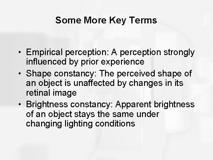 Some More Key Terms • Empirical perception: A perception strongly influenced by prior experience