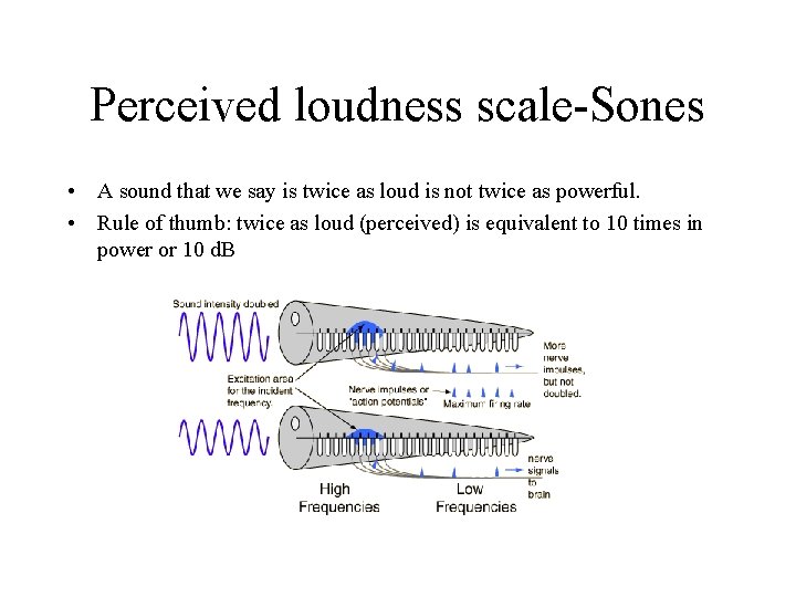 Perceived loudness scale-Sones • A sound that we say is twice as loud is